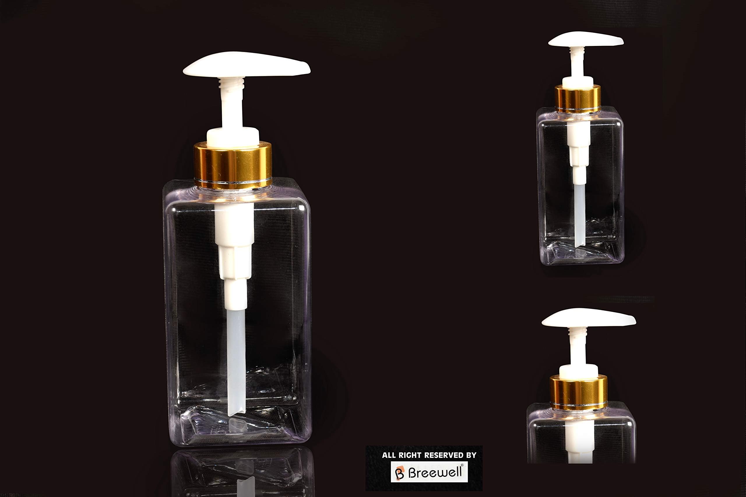 Breewell Empty Square Bottles Dispenser for Lotion | Shampoo | Conditioner | Massage Oil | 450 ml