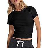 Fioboc Workout Crop Tops for Women Slim-Fit Athletic Short Sleeve Tee Gym Running Yoga Casual Tight Shirts XS-2XL