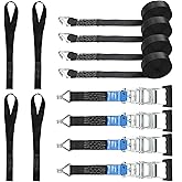 Ratchet Straps, Heavy Duty Tie Down Straps Set, 4400 lbs Break Strength 1.5" x 20ft Zinc-Plated Cargo Straps with 4X Soft Loops for Trucks, Trailers, Motor, Vans, Secure Equipment - Black