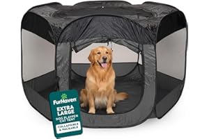FurHaven Portable Pet Playpen for Dogs & Cats, Extra Large Indoor Kitten Playpen with Mesh Sides, Foldable Dog Playpen for Small Dogs, Pop Up Travel Dog Pen, X-Large, Pet Crate with Mesh Sides, Gray