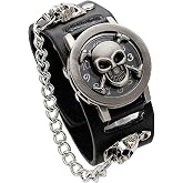 Punk Skull Men's Wrist Watch&Women's Watch,Skull Flip Cover Watch,Skull Ornament+Chain Elements,Fashion for Cosplay Lovers