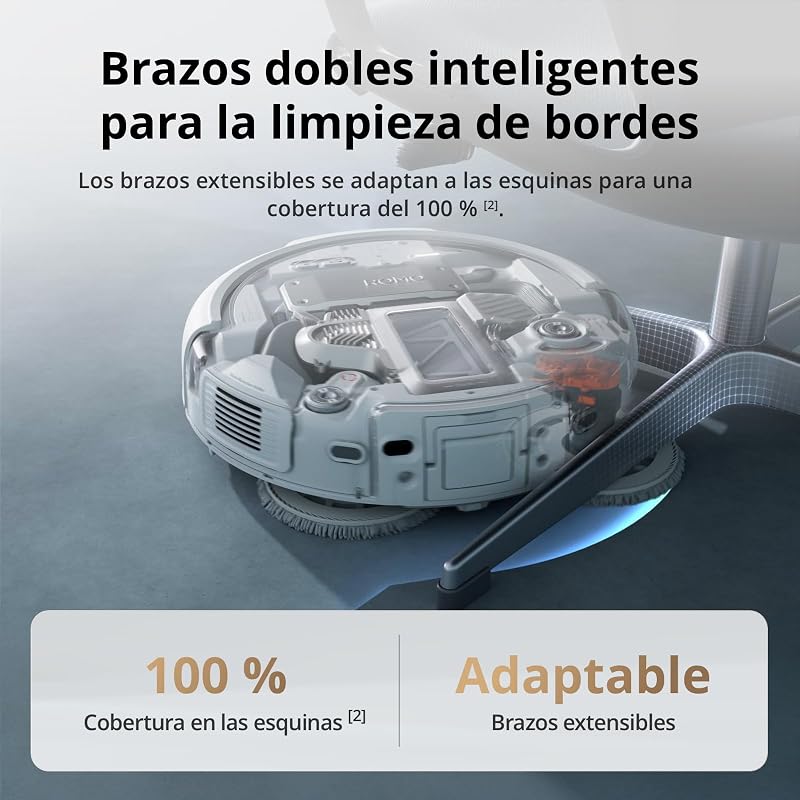 DJI Romo Um robô aspirador e esfregão com robô transparente, sucção de 25.000 Pa, deteção a nível de drone, braços robóticos duplos, 200 dias de operação sem manutenção