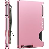 Wallet for Women, Minimalist Card Holder with Money Clip, Slim Metal Front Pocket Wallet, RFID Blocking, Pink, PMLC-06