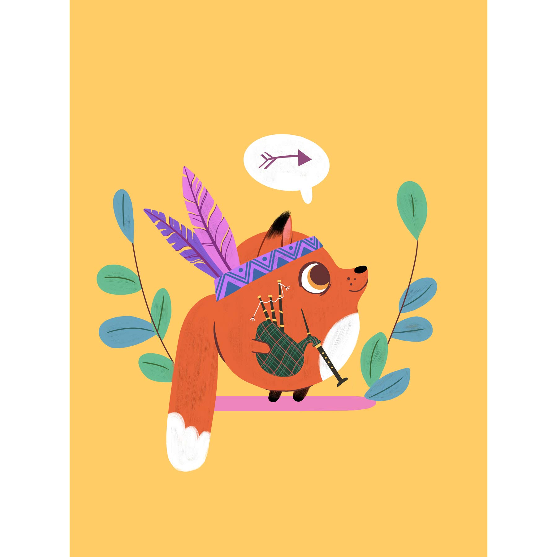 Wee Blue Coo Fox Bagpipes Native Large Wall Art Print Canvas Premium Poster