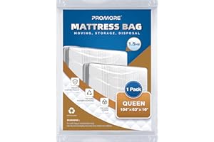 PROMORE Queen Plastic Mattress Bag for Disposal, Clear Mattress Covers for Moving or Storage, Christmas Tree Removal&Storage Bag (1.5Mil,Queen Size,104"x62"x16")
