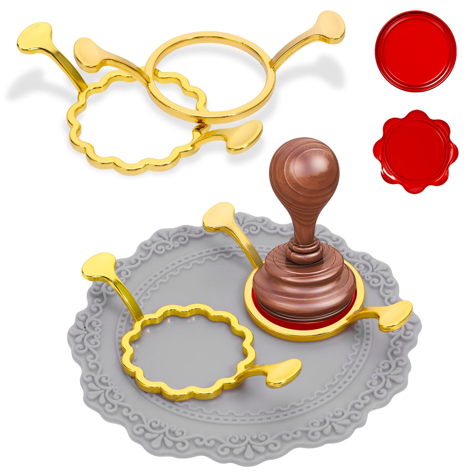 Amaxiu Metal Sealing Wax Stamp Kit for 1 Inch Seal, 2PCS Silicone Mat for Wax Seal Stamp Rings Set for Wedding Envelope Card(Round & Multi-Flower)