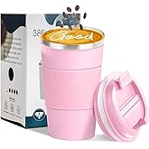 YINBAOGE Insulated Travel Coffee Mug, Spill & Leak Proof, Portable To Go Camping Stainless Steel Coffee Tumbler, Reusable Thermal Coffee Cup with Lid for Hot & Cold Drinks (Pink, 17 OZ)