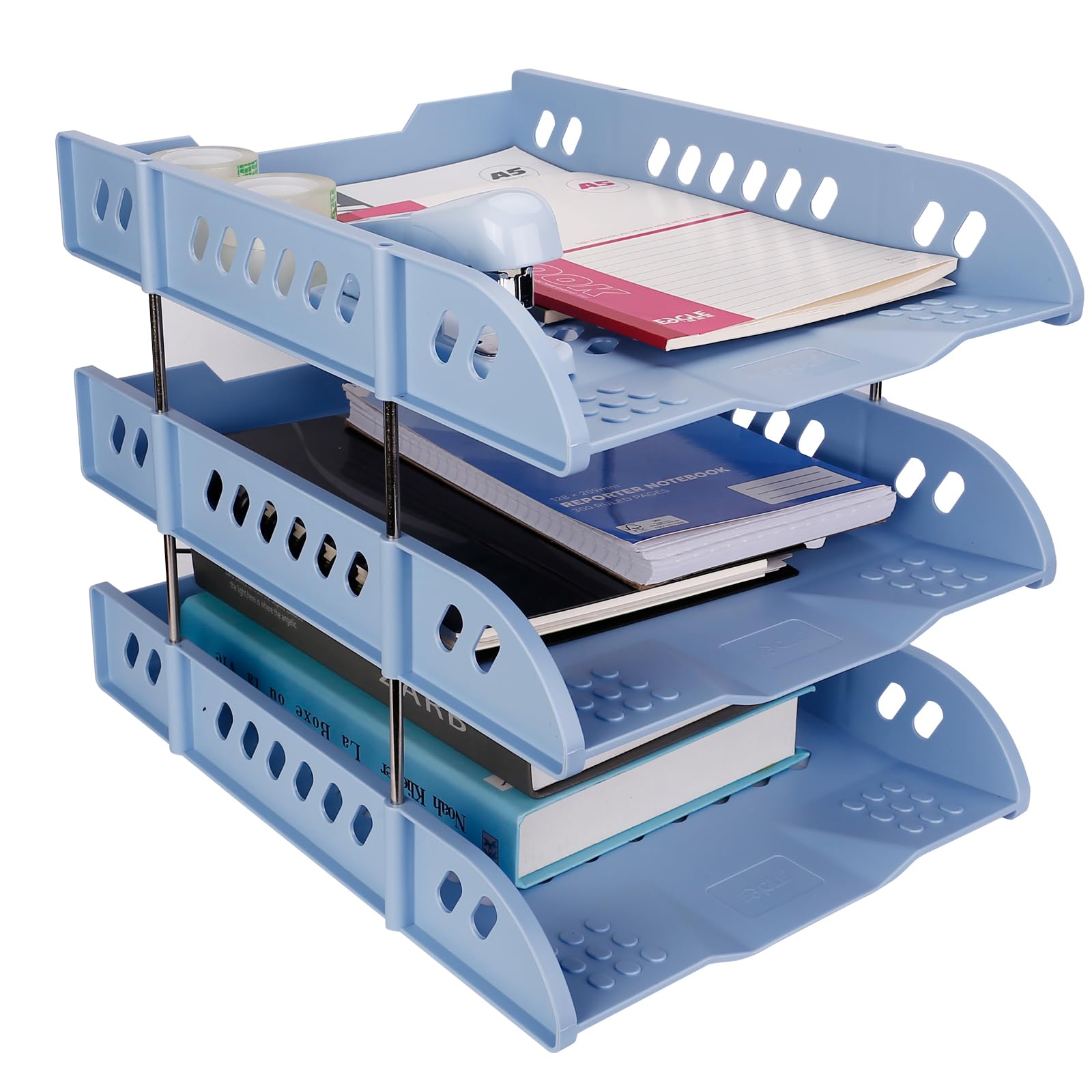 Eagle Plastic 3 Tier Letter Tray, Desktop File Organizer, Perfect for Storing Documents and Paper Work (Blue)