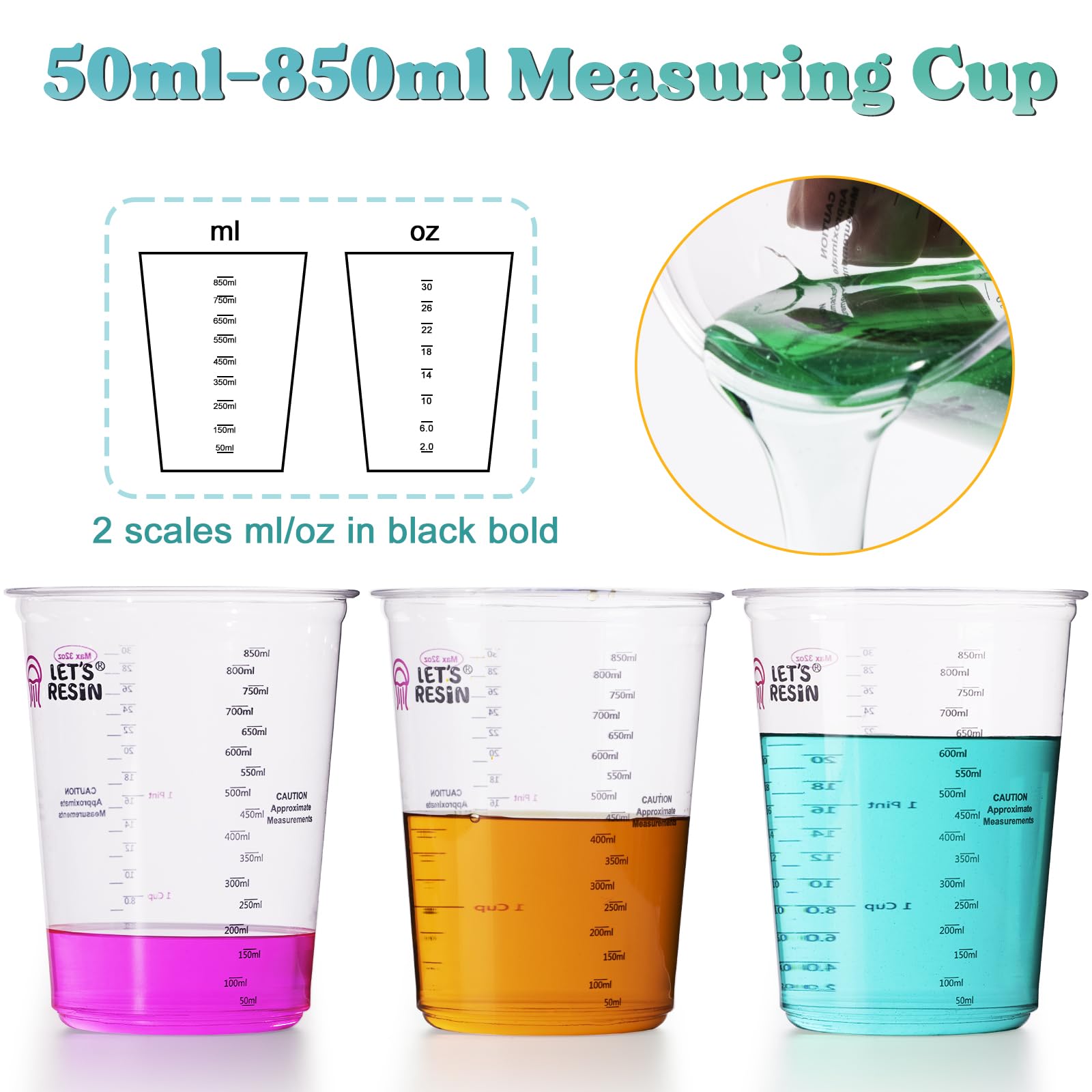 LET'S RESIN Resin Mixing Cups, 45pcs 32oz(1000ml) 2 Scales Accurate Paint Mixing Cup with Protective Gloves, Sturdy & Thick Disposable Measuring Cups for Paint, Pigments, Art, Auto Resin Mixer