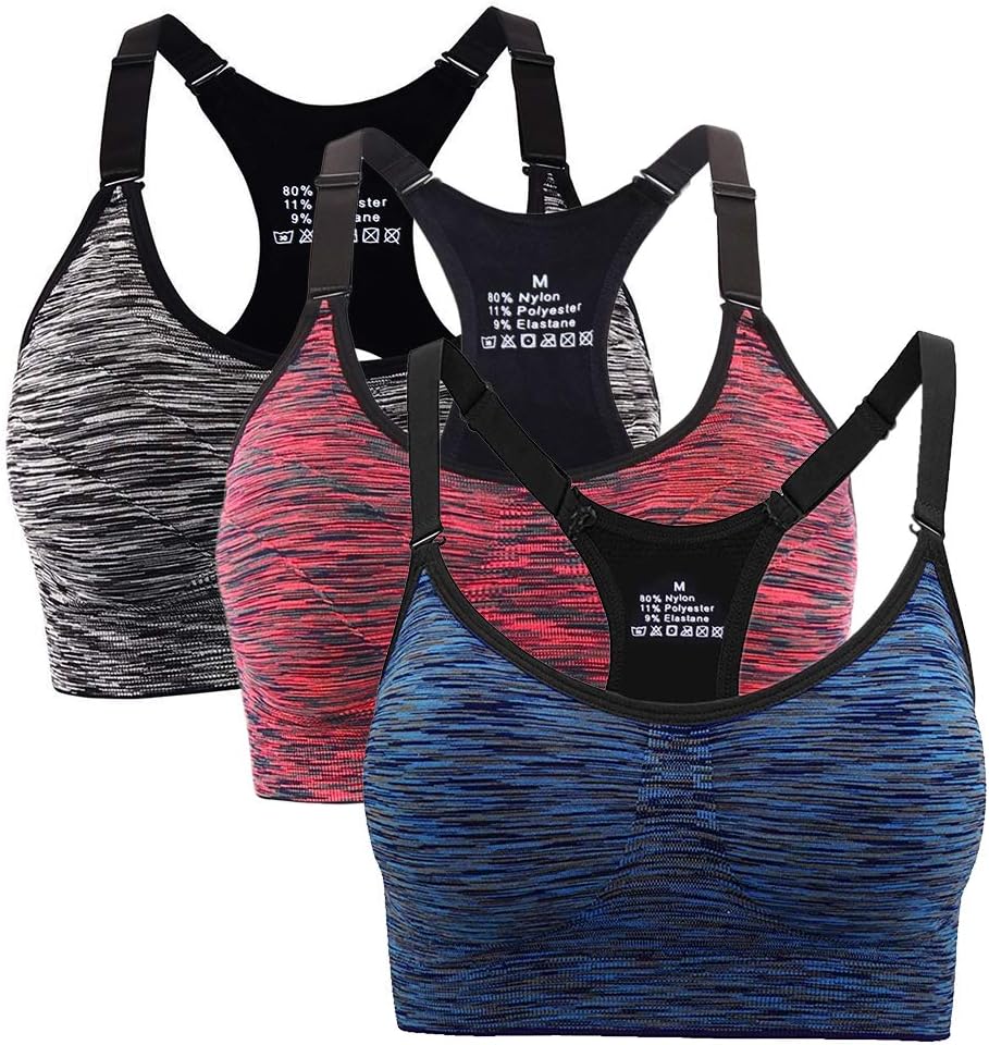 1 or 3 Pack Women's Sports Bra Seamless Removable Padded Low Impact for Yoga Gym Running