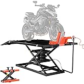VEVOR Motorcycle Lift Table, 1500lbs Weight Capacity, Pneumatic Motorcycle Jack, 8.6-31 in Height Range, Heavy Duty Bike Repair Stand with Removable Workbench, Repair Platform for ATVs, Dirt Bike