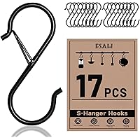 17 Pcs S Hooks for Hanging, Heavy Duty S Shaped Hooks Black, Kitchen Hooks, Closet Rod S Hanger Hooks for Plants, Pots, Towel