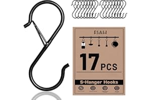 17 Pcs S Hooks for Hanging, Heavy Duty S Shaped Hooks Black, Kitchen Hooks, Closet Rod S Hanger Hooks for Plants, Pots, Towel