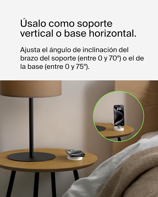 BoostCharge Pro Qi2 Carregador sem fios compatível com MagSafe, suporte de carregamento magnético conversível de 15W, para Apple iPhone 17, Air, Pixelsnap, AirPods, Adaptador de 20W - Branco