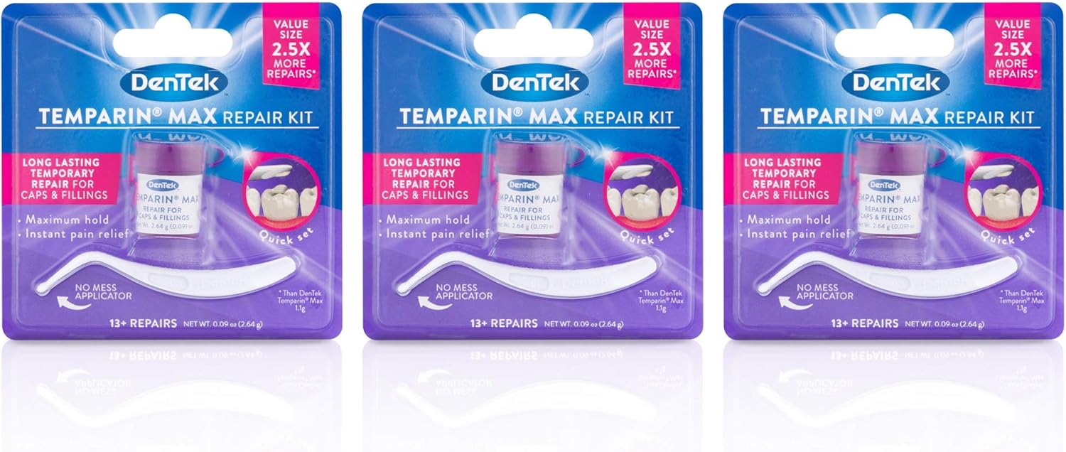 Dentek Temparin Max Repair Kit for Caps, Crowns, Fillings 0.09 oz (Pack of 3): Health & Personal Care