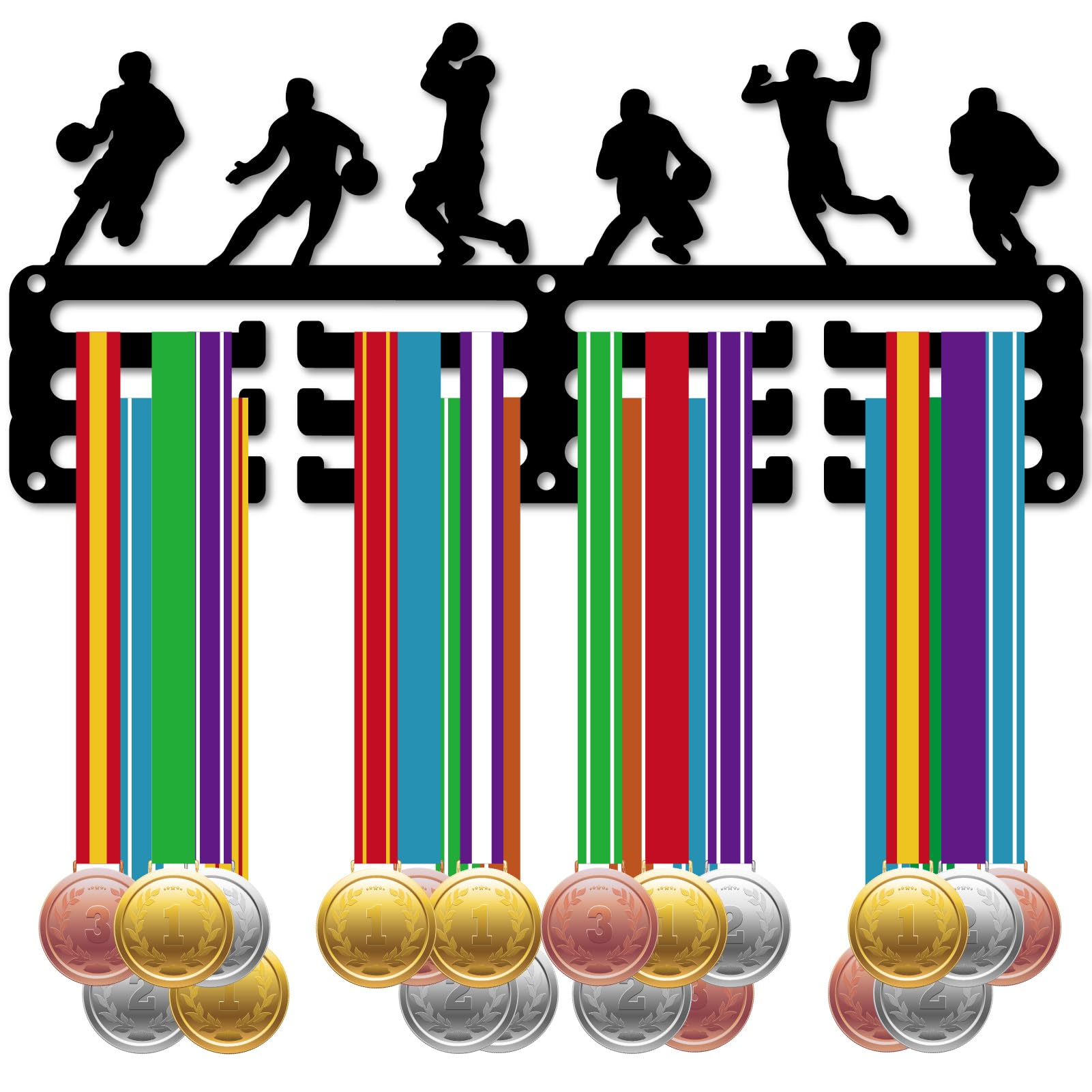 CREATCABIN Basketball Medal Holder Sports Medals Hanger Display Rack Awards Small Metal Hook Ribbons Organizer Athlete Race Wall Mounted over 40 Medals for Football Soccer Basketball 11.4x5.1Inch