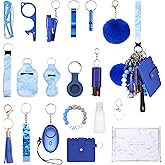 AMIR Safety Keychain Set for Women, Wristlet Strap Keychain with Personal Alarm and Pom Pom Accessories Kit for Women Girls