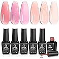 Beetles Jelly Gel Nail Polish Set, 6 Colors Jelly Nude Pink Gel Polish Kit Neutral Sheer Shimmer Glitter Translucent Effect Soak off Uv Nail Concealer DIY Manicure Spring Summer Gift for Women