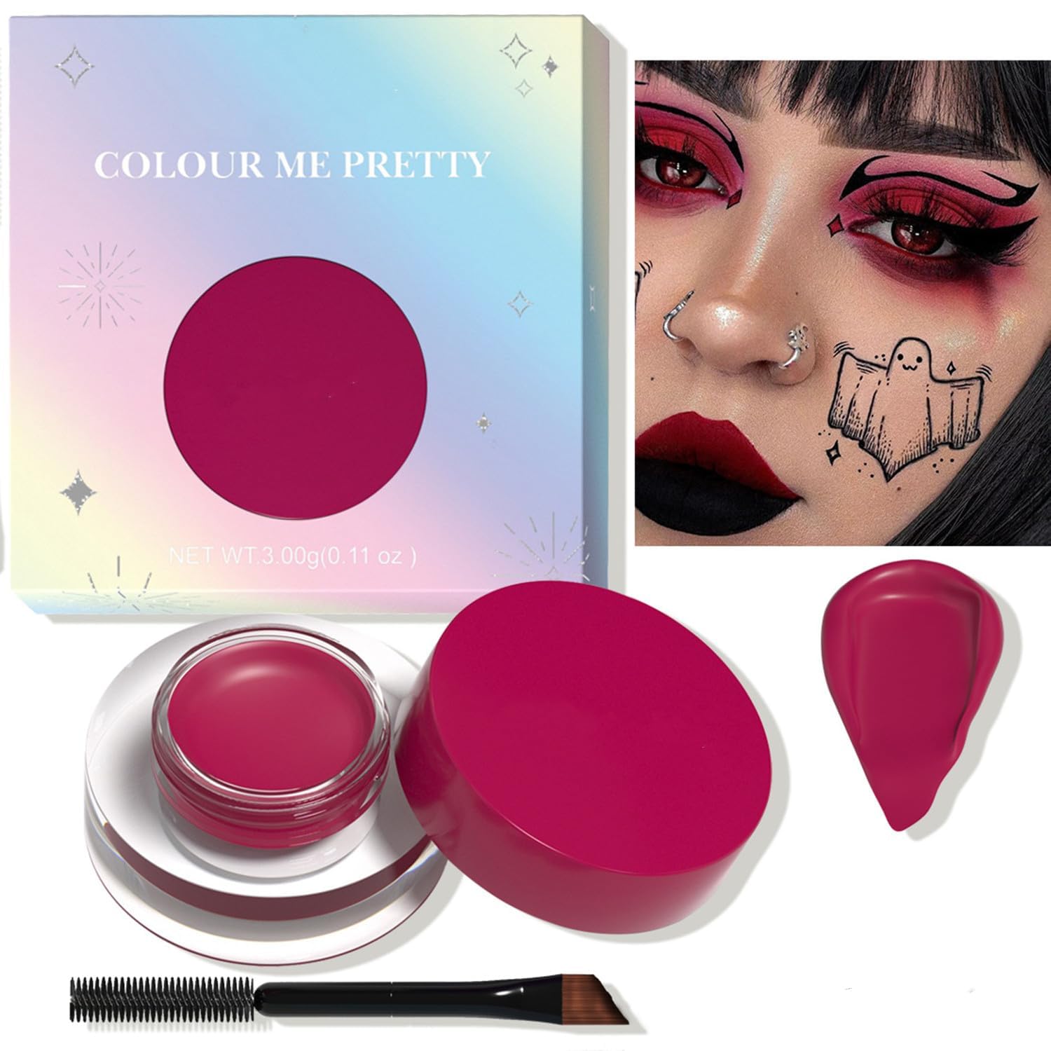 NACGUO 12 Color Eyebrow Pomade Gel Eyeliner Cream Eyeshadow Long Lasting Waterproof Matte Eyebrow Pomade Gel Eyeliner Eyeshadow with Brush for Daily or Cosplay (Red)