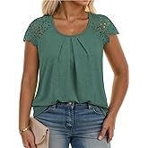 DOLNINE Womens Plus Size Summer Tops Pleated Lace Sleeveless Shirts Casual Crewneck Loose Tunic Business Dressy Blouses