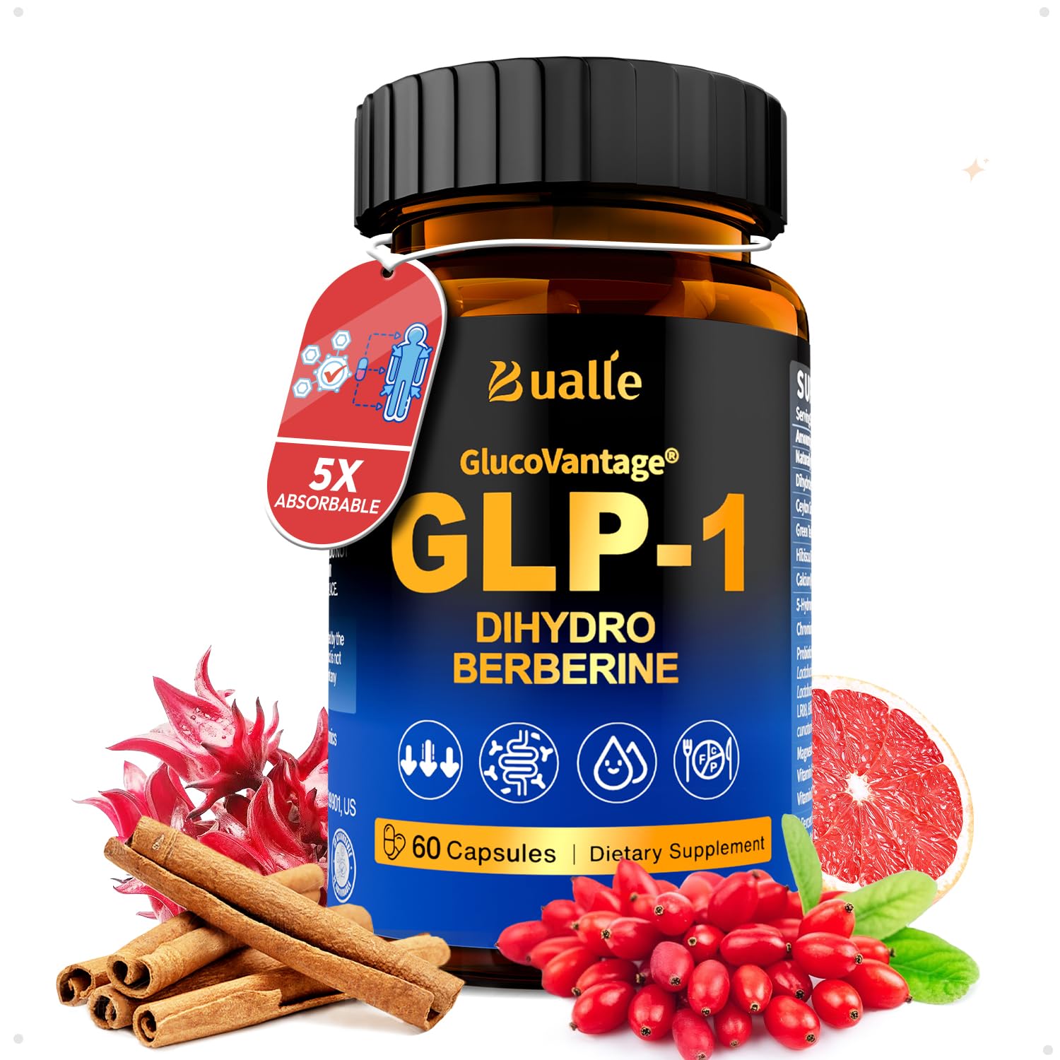 Support GLP-1 Supplement Weight Loss | GlucoVantage® Dihydroberberine + Akkermansia Probiotic | Super Berberine with Ceylon Cinnamon for 5X Bioactive Appetite, Metabolic, Gut & GLP 1 Weight Loss, 60ct Image