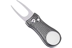 Mile High Life Golf Divot Repair Tool, All Metal Foldable Divot Tool with Pop-up Button & Magnetic Ball Marker