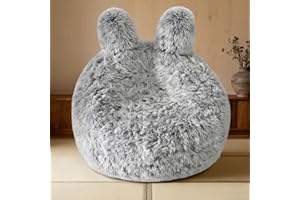 Aodenge Fluffy Bean Bag Chair for Kids Grey, with Plush Faux Fur Cover, 2.5FT Memory Foam Bean Bag Chairs for Teens & Kids, Ultra Soft Sofa for Living Room/Bedroom/Dorm.