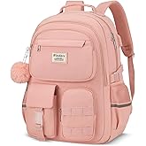 WINDARS School Backpack for Teen Girls, Cute Laptop Backpack for Women Students, Middle High School Bags Aesthetic Bookbag for College Travel Fit 15.6 Inch Laptop (Pink)
