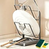 GDSAFS Kitchen Pot Lid Storage Rack, Pot Lid Holder With Tray, Lid Holder While Cooking, Lid And Spoon Rest, Multifunctional Kitchen Organizer Stand for Stove Top (Gray, Double-layer)