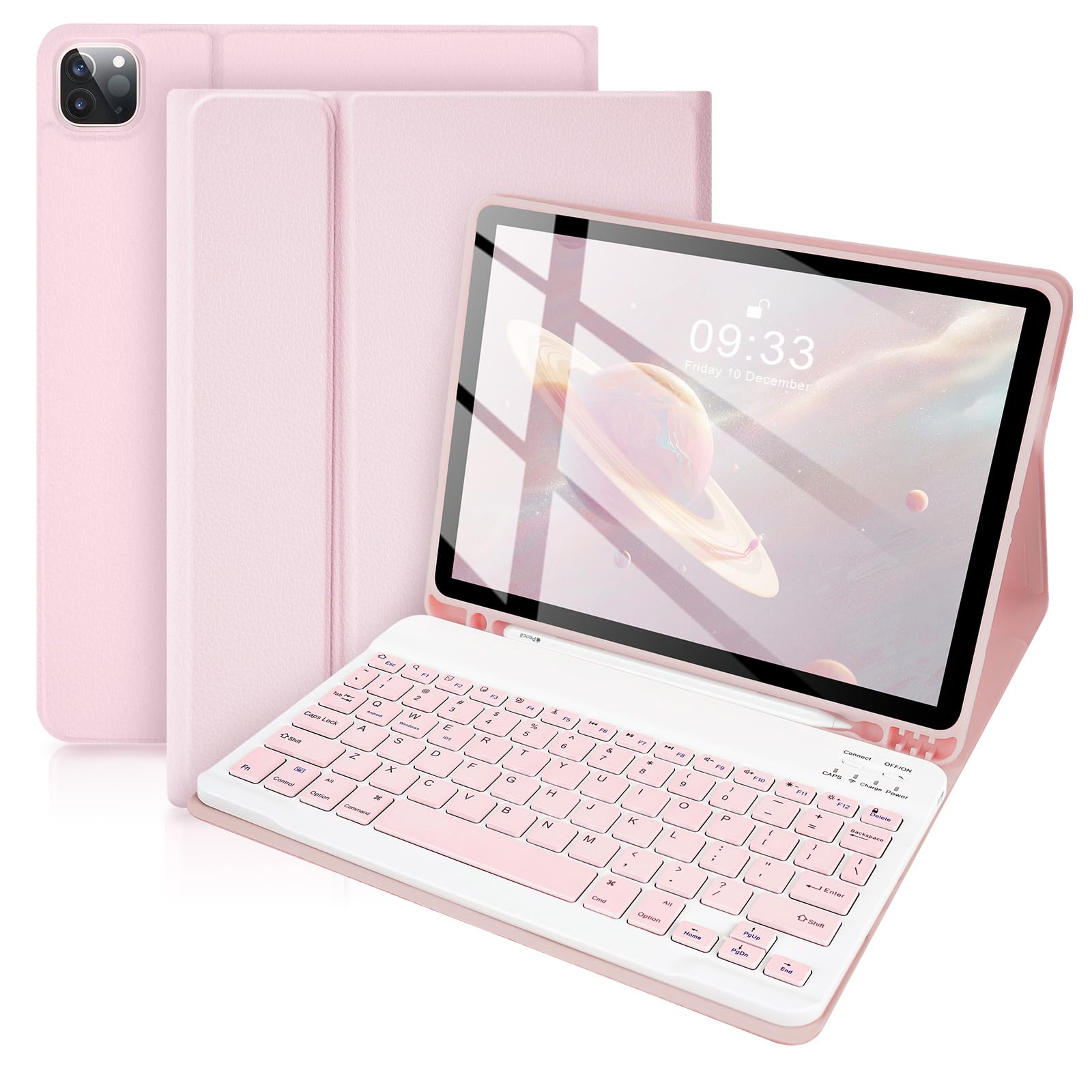 SOPPY Bluetooth Keyboard Case for iPad Air 11-inch (M3 2025 / M2 2024) & Air 4th/5th Gen & iPad Pro 11 inch (1st/2nd/3rd/4th Gen), Detachable Keyboard Cover, UK Layout, Pink