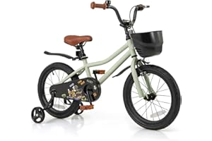 BABY JOY Kids Bike, 12" 14" 16" 18" Children's Bicycle with Training Wheels, Storage Basket, Adjustable Handlebar & Seat, Han