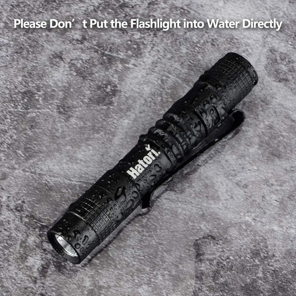 Hatori Super Small Mini LED Flashlight Battery-Powered Handheld Pen Light Tactical Pocket Torch with High Lumens for Camping, Outdoor, Emergency, Everyday Flashlights, 3.55 Inch - - 