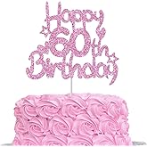 Pink Glitter Happy 60th Birthday Cake Topper for Women Sixty Year Old Decor Cheers 60 Funny Birthday Party Decorations Supplies