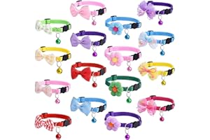 TAMHOO 16 PCS Cute Cat Collar with Bells Kitten Collars for Girls Pink Cat Collar Breakaway Cat Collars for Girl Cats Small Kitten Collar with Bell Boy Pet Collar for Cats Kitten Supplies Flower Cat Collar
