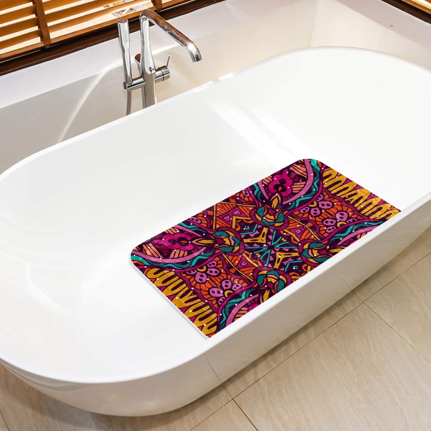 Tub mats Original Bath Mat Non-Slip Shower Mats (26.9x14.7in) Vintage Ethnic Boho Flower Print Adults and Kids Bathroom Showers,Smooth/Non-Textured Tubs: Health & Personal Care