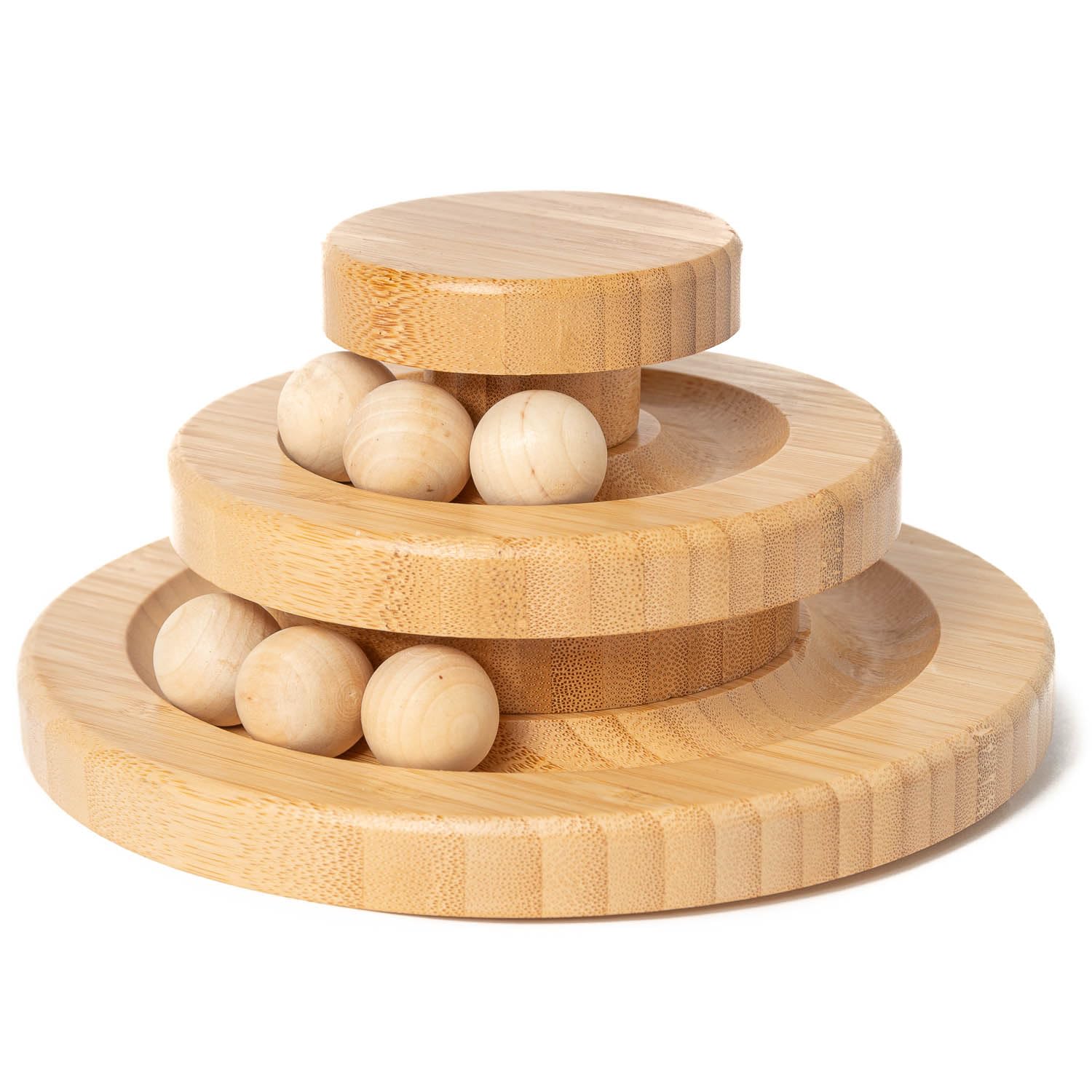 Bamboo Cat Toy, Ball and Track, Turntable and Ball Set, Different Tier Levels, Eco Cat Toy, Kitten Toy, Fun Mental and Physical Exercise (Double Layer)