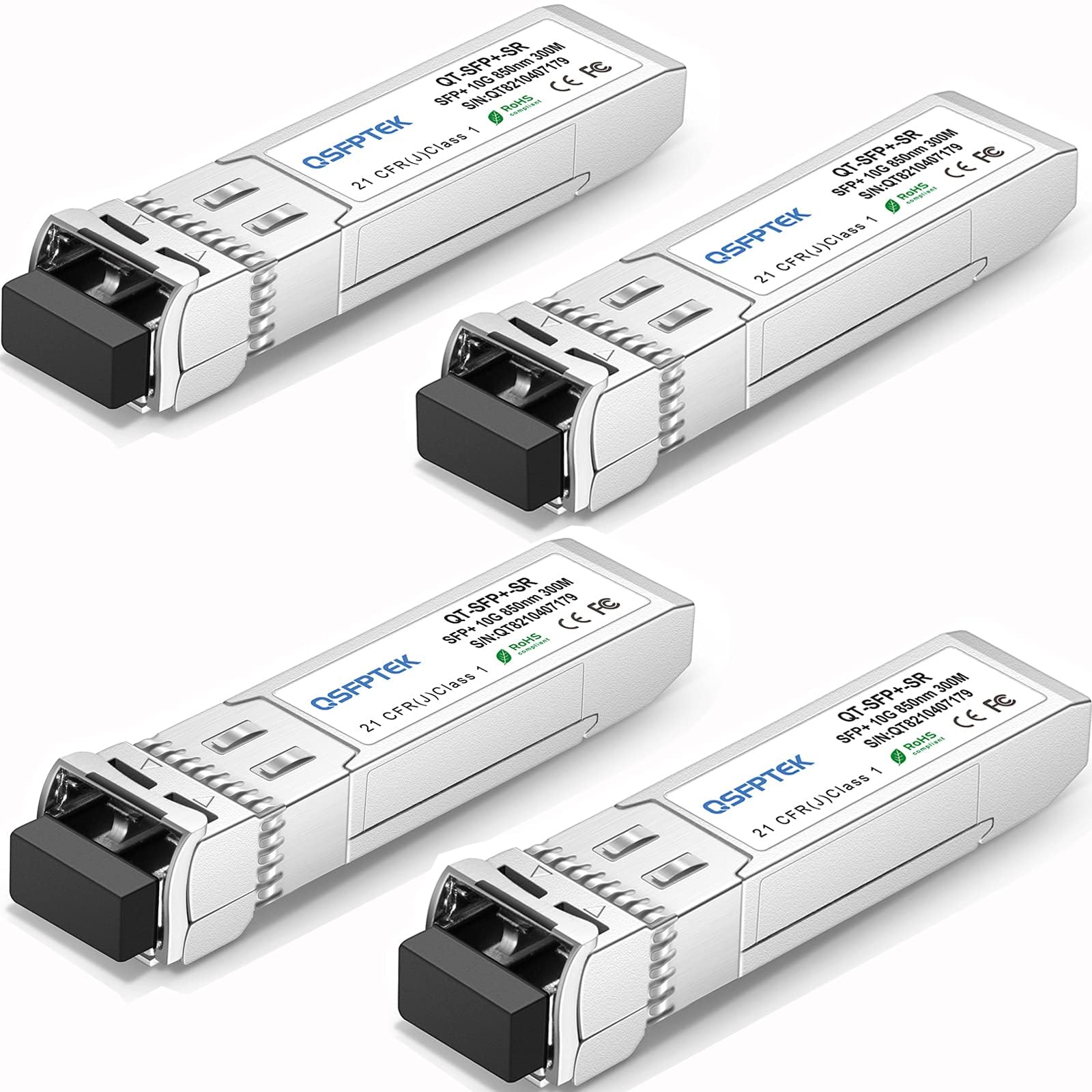 QSFPTEK 4Pack 10G-SR SFP+ 850nm 300M Module 10GBASE-SR Multimode LC SFP+ Transceiver for Cisco SFP-10G-SR, Ubiquiti UF-MM-10G, Netgear, Mikrotik, D-Link, Supermicro Other Switches (850nm, 300M, DDM)