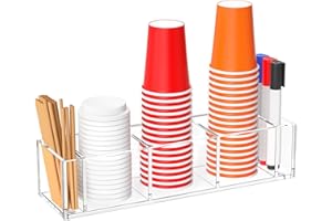 Richboom Cup Holder with Marker Slot - Triple Plastic Cup Holder Clear Acrylic Countertop Disposable Coffee Cup Dispenser Mark Your Cup and Drink Up Party Accessory Social Gathering Housewarming Gift