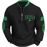 Half Zip St Patricks Day Sweatshirts For Mens Vintage Print Long Sleeve Causal V-Neck Pullover Fashion Irish Shirts