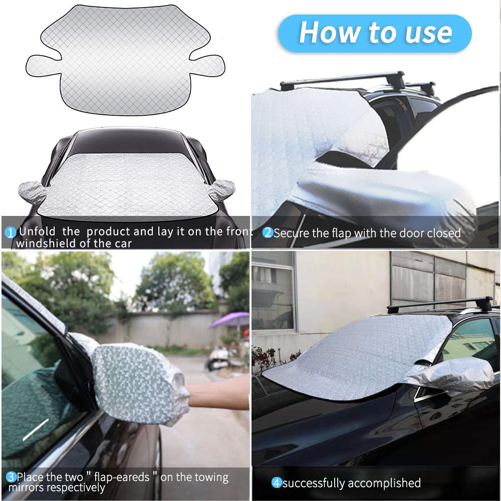 HIGHCOOLER Car Windshield Snow Cover, Windshield Snow Ice Cover with 5 Layers Protection Extra Large Magnetic Windshield Cover Fits Most of Car