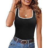 Neweek Women's 2025 Summer Sleeveless Ribbed Tank Tops Knit U Neck Fitted Contrast Casual Cute Basic Shirts