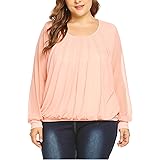 IN'VOLAND Women's Plus Size Blouses Short/Long Sleeve Tunic Tops Shirt Scoop Neck Pleated Front Fitted