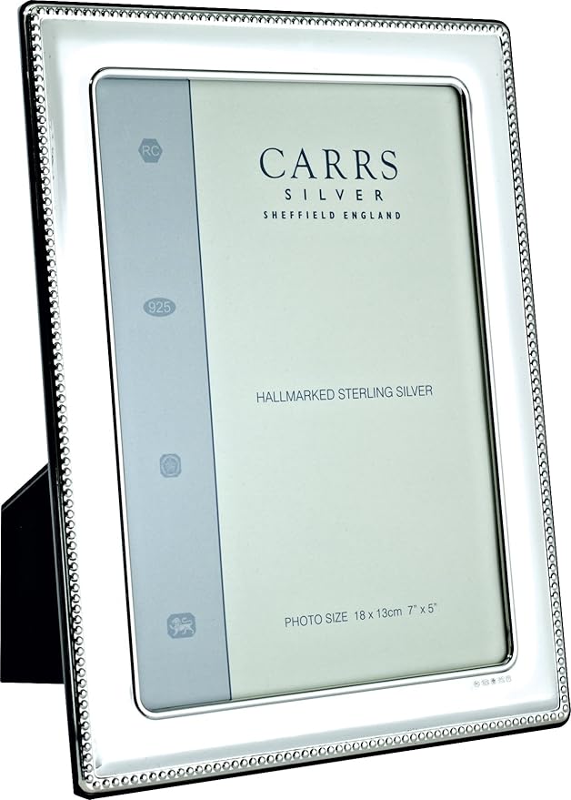 Carrs Silver Bead Edge Solid Silver Photo Frame 6 x 4 Wood Back can stand portrait or landscape