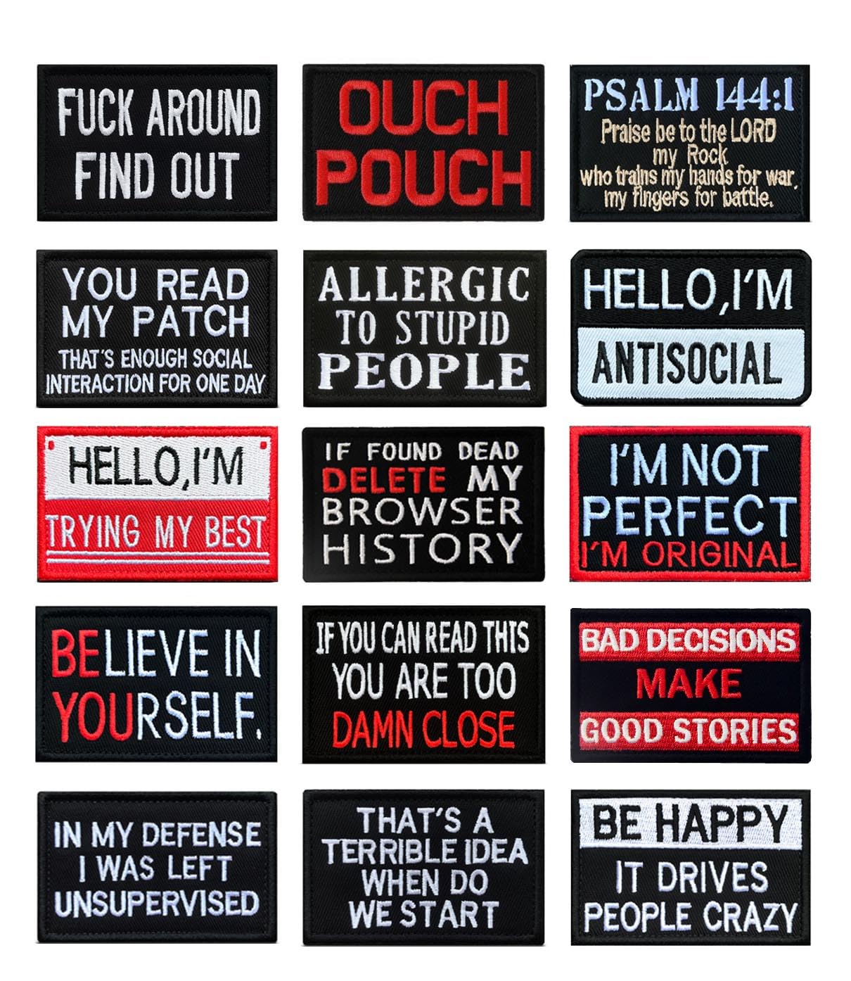 Bundle 15 Pack Funny Patches, Tactical Morale Biker Emblem Patch Embroidery Hook and Loop Applique Patches for Clothes Jackets Backpack Hat Vest Uniforms Dogs Harness Airsoft Armband — image 1