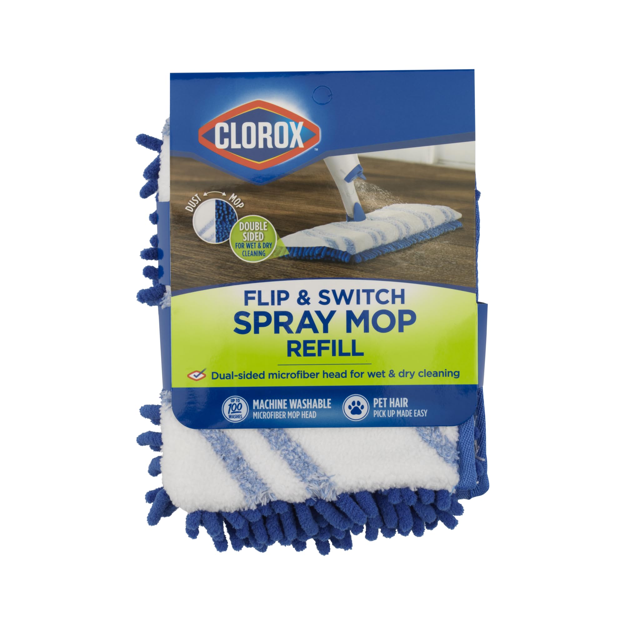 Photo 1 of Clorox Ready Flip Spray Mop Machine-Washable Refill Pads, Blue/White (Set of 2)