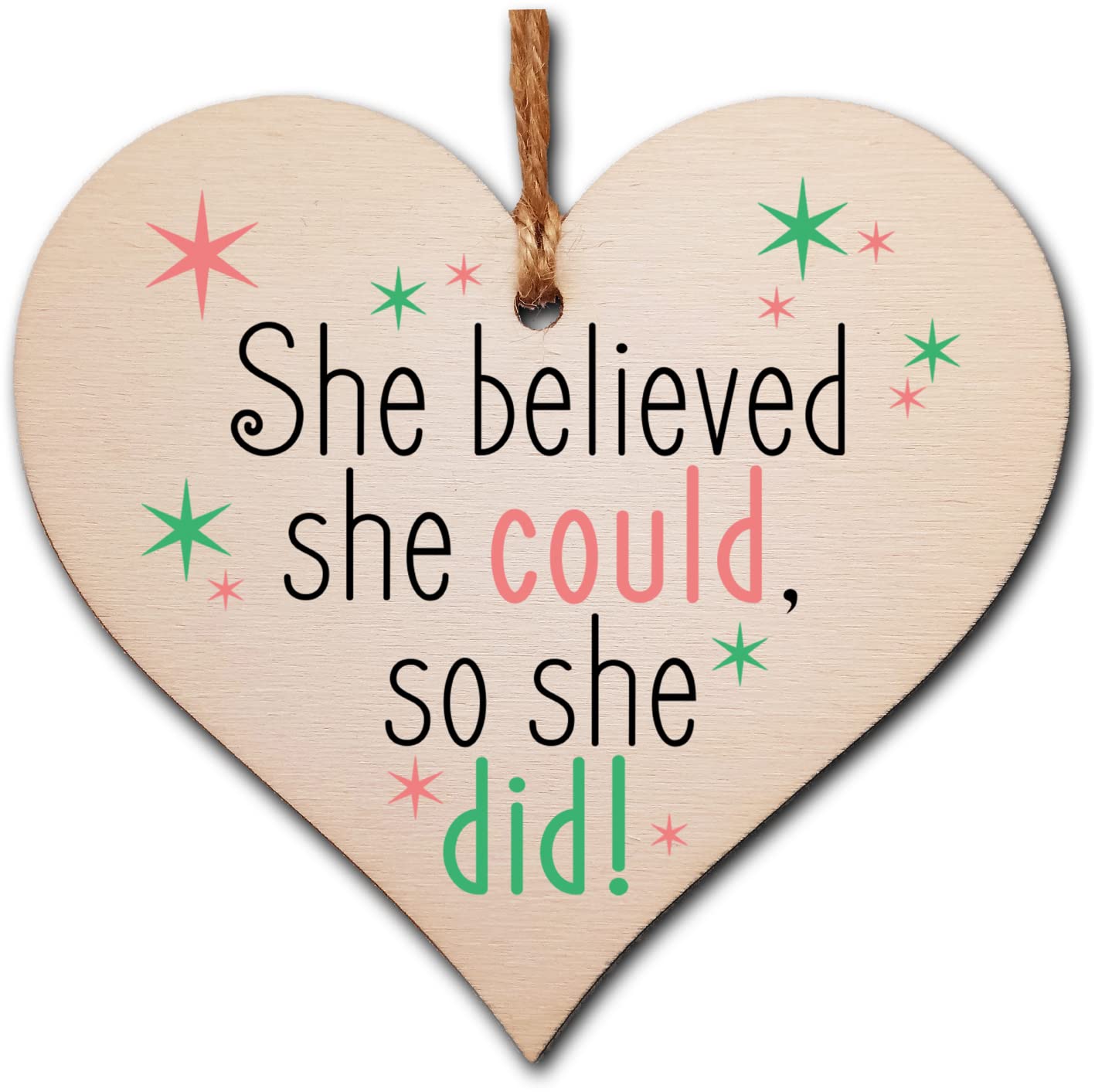 Motivational Hanging Wooden Heart – Handmade Decorative Sign with Positive Quote – Gift for Women, Girls, Teen Room or Office Decor
