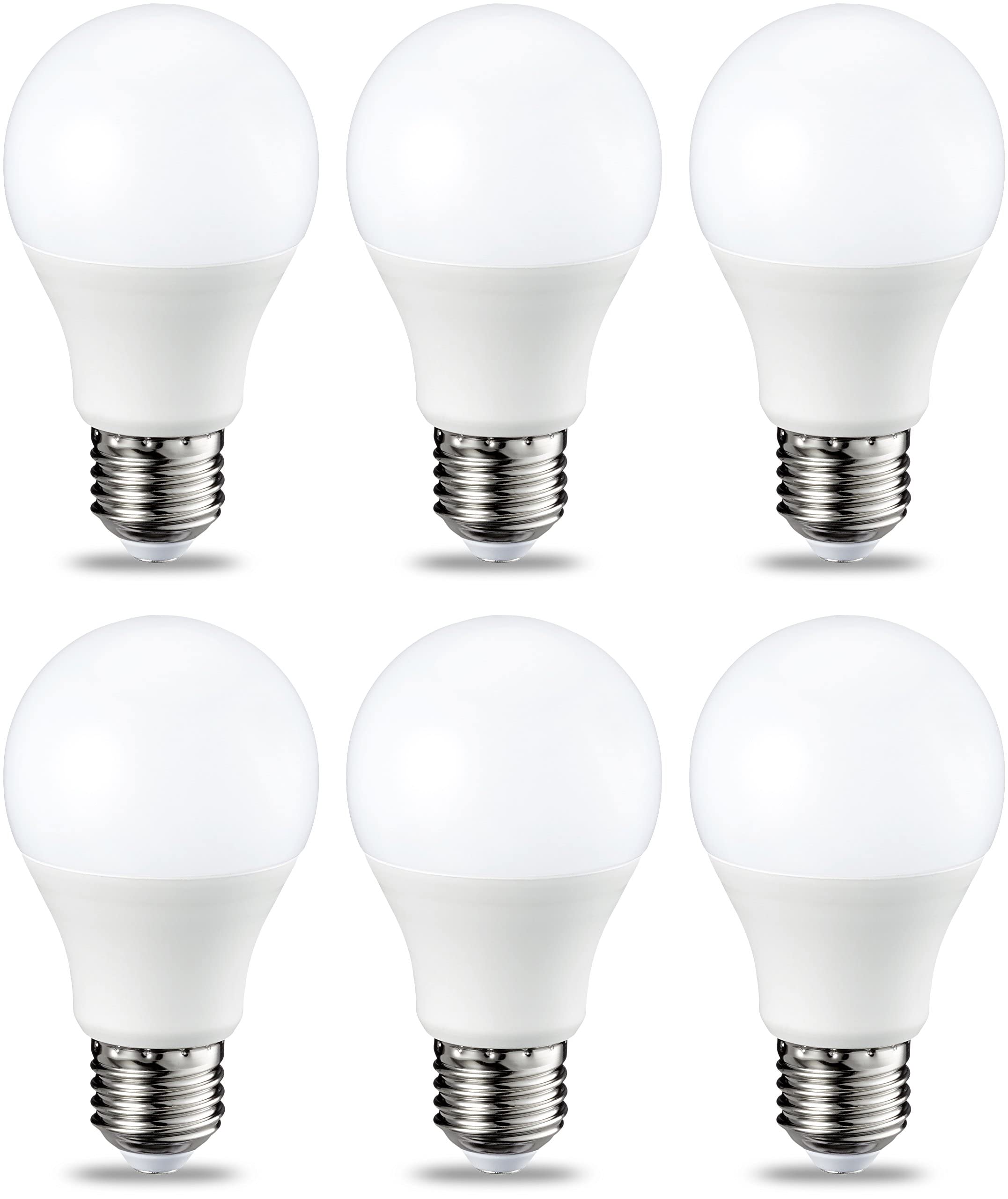 Amazon Basics LED E27 Edison Screw Bulb, 8.5W (equivalent to 60W), Warm White, Dimmable - Pack of 6