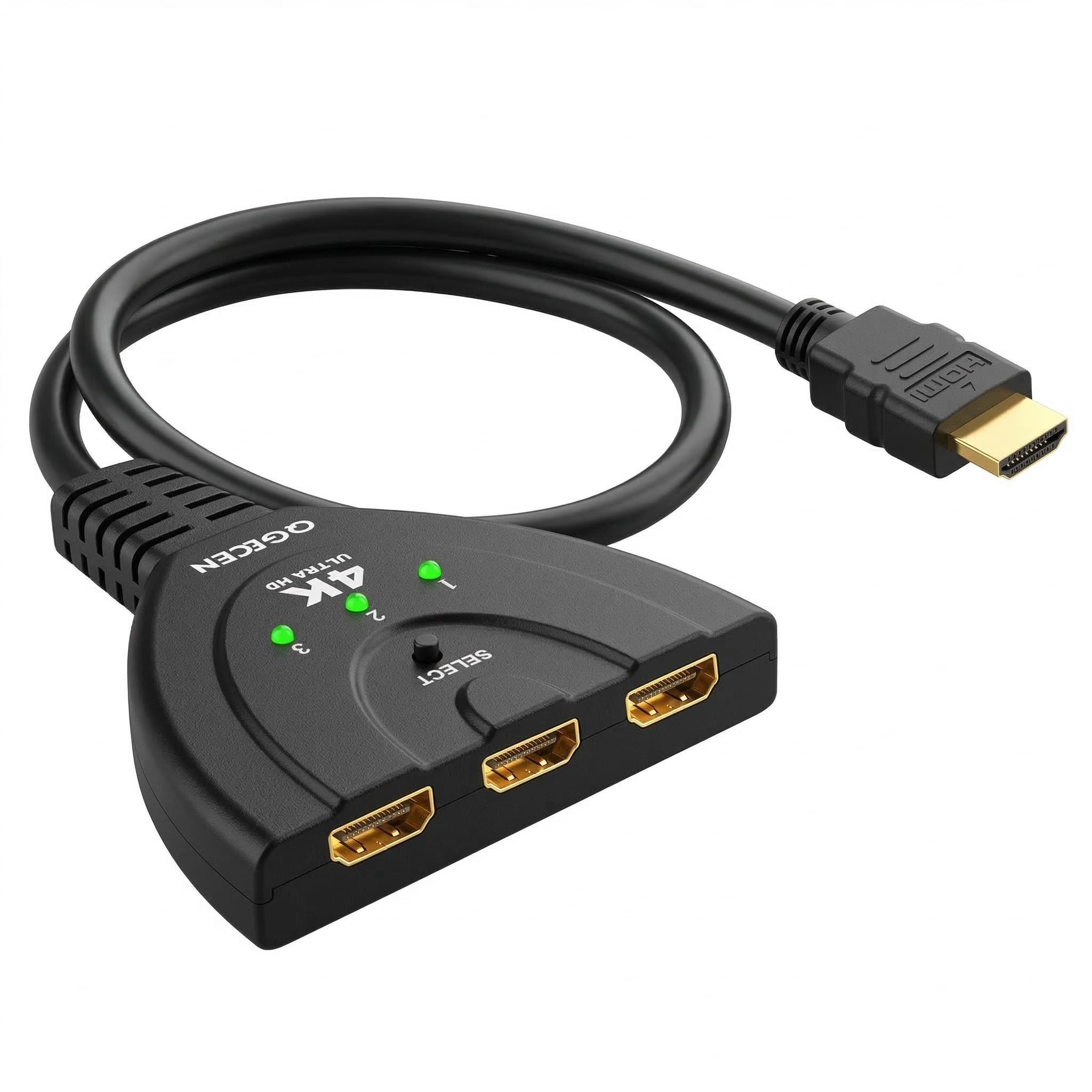 3 Port HDMI Switch 4K, QGECEN HDMI Switcher 3 In 1 Out, Compatible with TV Amazon Fire Stick Chromecast Roku Laptop Playstation Xbox, Supports Full HD 1080P 3D HDCP