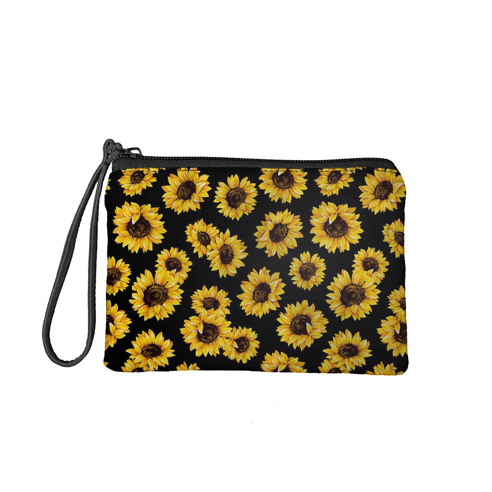 Jeiento Sunflower Small Coin Purse Cute Change Purse Pouch Mini Wallet Coin Bag with Zipper Exquisite Present for Women Girls on Valentine's Day Black