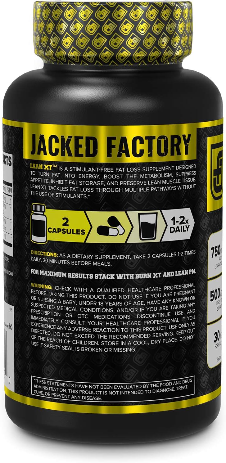 Lean-XT Non Stimulant Fat Burner - Weight Loss Supplement, Appetite Suppressant, Metabolism Booster with Acetyl L-Carnitine, Green Tea Extract, Forskolin - 60 Natural Diet Pills: Health & Personal Care